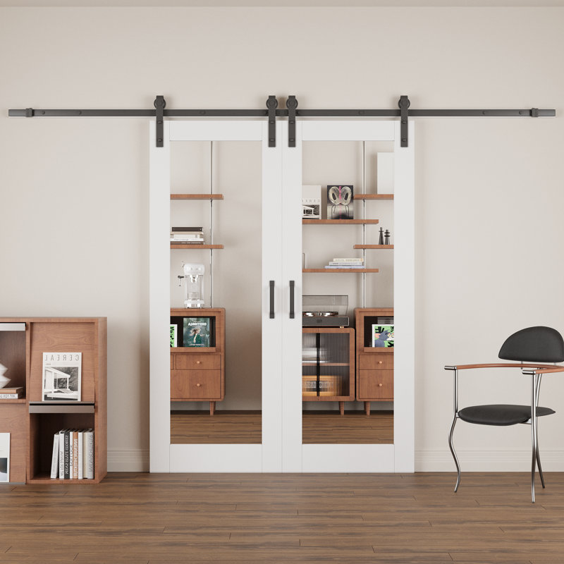  Barn 𝗔𝘀𝘀𝗲𝗺𝗯𝗹𝘆 𝗥𝗲𝗾𝘂𝗶𝗿𝗲𝗱 Panneau de porte, porte de grange coulissante double en bois manufacturé H 1-Lite