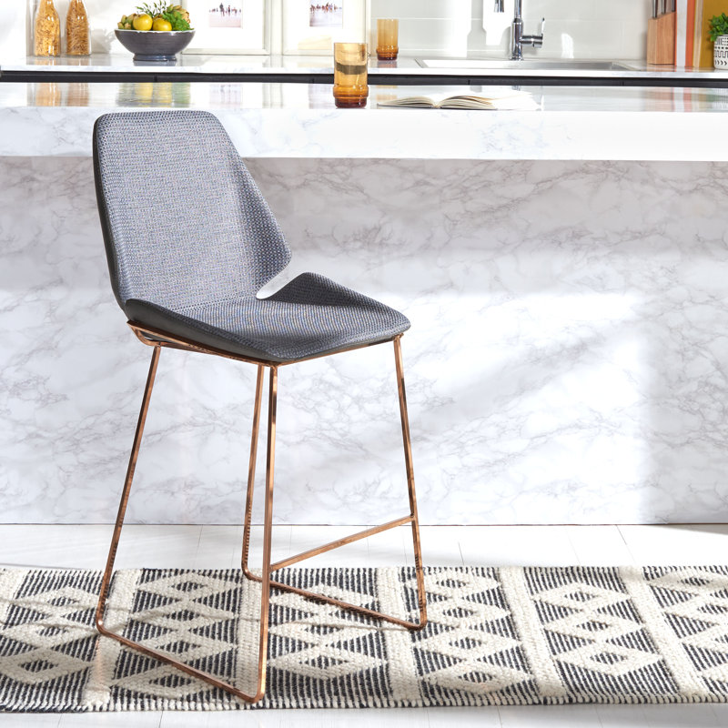Metzler Upholstered Counter Stool with Metal Frame, Gray, Gold