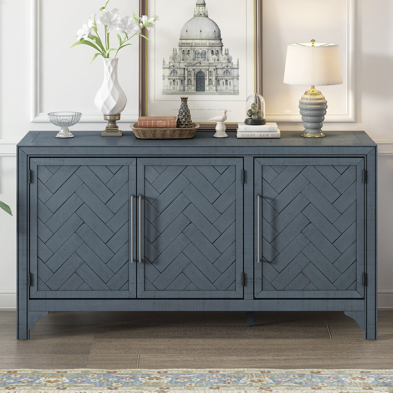 Buffet de rangement conçu avec panneau de fibres à densité moyenne et placage de pin, tablettes réglables, convenant aux salons, aux entrées et aux salles d'étude
