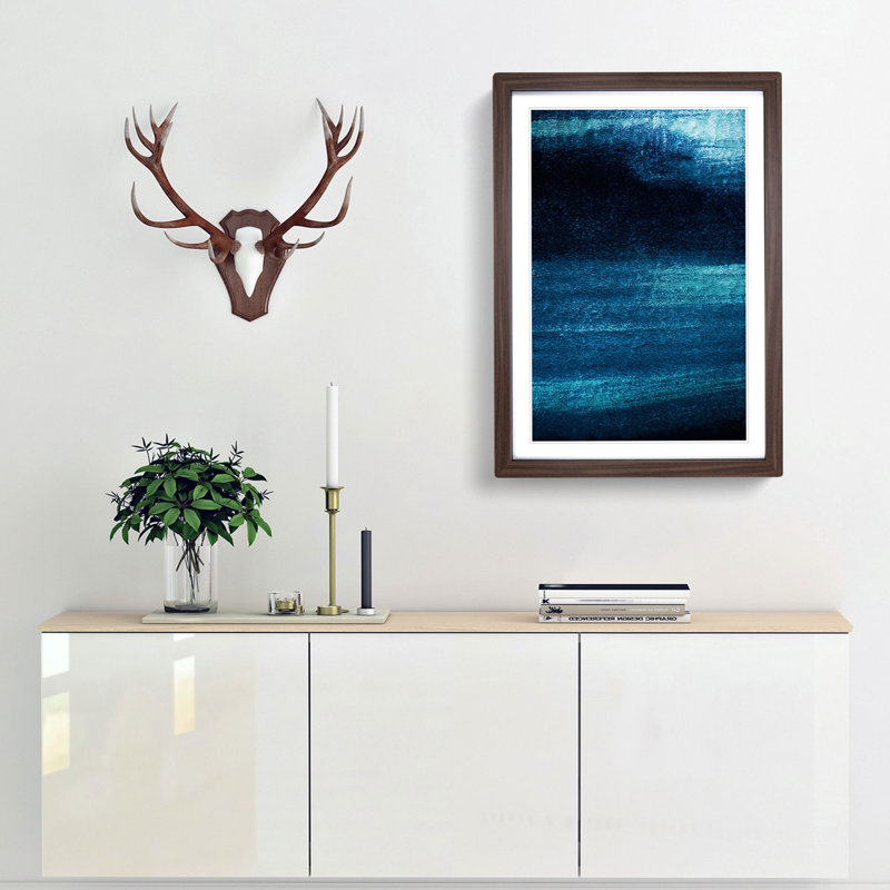 Midnight Blue in Abstract - Picture Frame Graphic Art Print, 87cm H x 62cm W x 2cm D, Walnut Framed