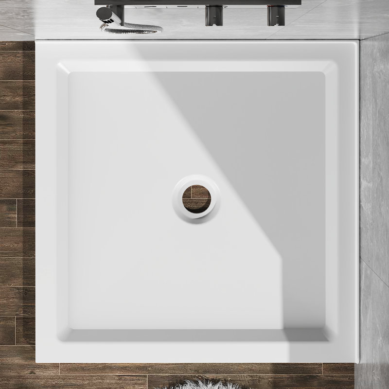 36"X36" Shower Base 3.3" Height Anti-Slip Acrylic Center Drain Double Threshold Shower Basin In White, White