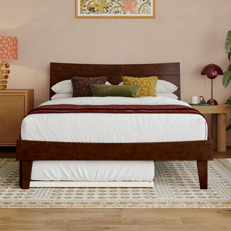 Phoenix Wood Platform Bed with Trundle, Walnut, Full