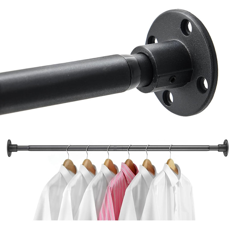 Tringle à vêtements pour garde-robe, taille réglable de 15 à 25 pouces, connexion à fixation par vis, pour garde-robe de garde-robe, noir