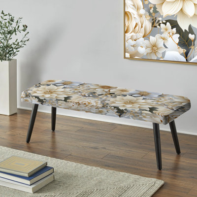 Banc rembourré à motif floral blanc avec motif floral de mandalas III - blanc