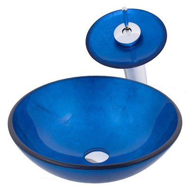 Novatto 16'' Glass Circular Bathroom Sink with Faucet