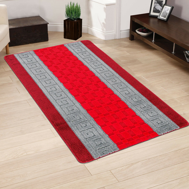 Maci Non-Slip Striped Indoor Doormat, Rectangle W60 x L220 cm, Red/Grey