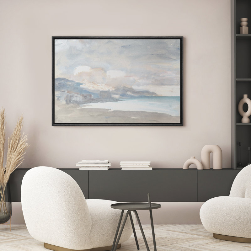 Reproduction d'art encadrée sur toile - paysage abstrait rétro, salon, décoration côtière, H 16 po x l 24 po, Noir