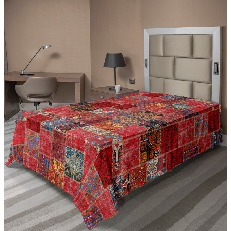 Ambesonne Print Top Flat Sheet, Dark Coral Patchwork, Twin Flat Sheet