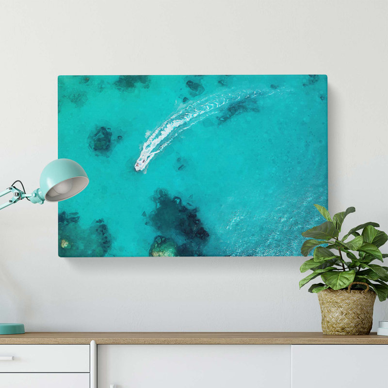 Boat Passing over the Ocean in Corfu Greece - Wrapped Canvas, 61 cm H x 40.6 cm W