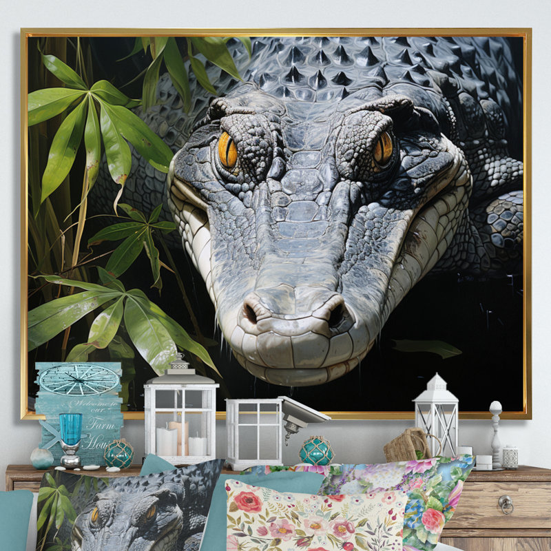 Crocodiles d'Afrique, Cadre flottant doré, H 30 po x l 40 po x P 1,5 po