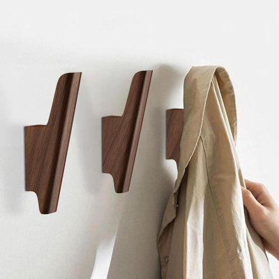 Wood Wall Hooks 4 Pack Coat Hooks Wall Mount Towel Hooks Walnut Wooden Hooks Rustic Decor Coat HooksWalnut Dark