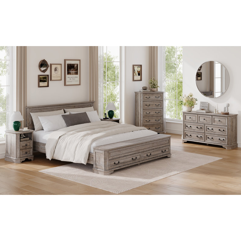 Loiret 2-Drawer Manufactured Wood Nightstand with Built-In Charging Station , Light Rustic Oak