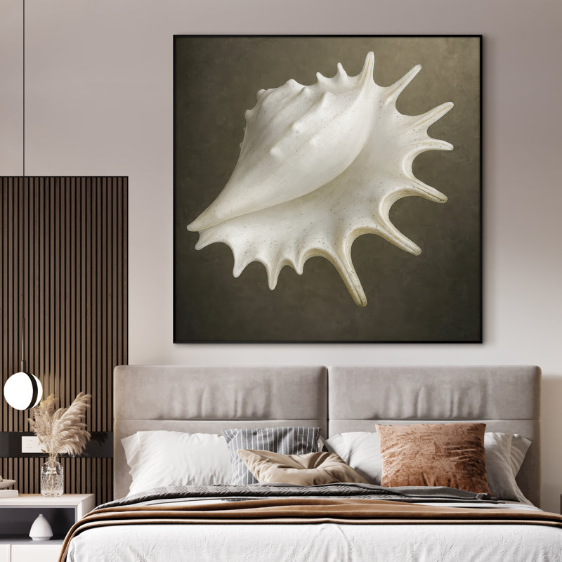 Très grande reproduction d'art sur toile - Coquillage marin, art côtier moderne, décoration pour salon ou chambre à coucher - «Assemblage requis du cadre (cadre non fini)»