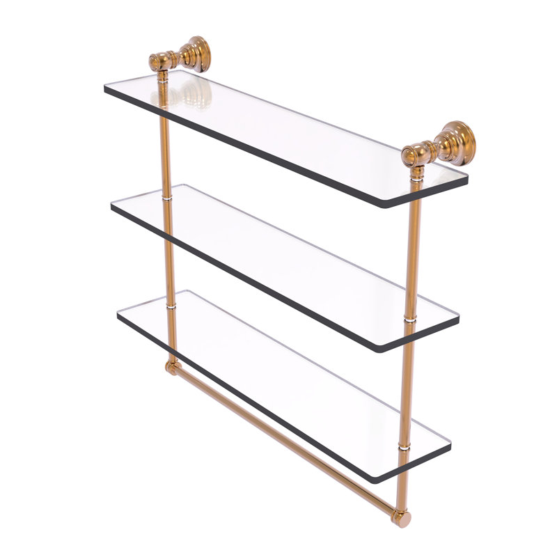 Freyja 3 Piece Glass Tiered Shelf with Towel Bar, 19.7" H x 22" W x 5.54" D, Brushed Bronze