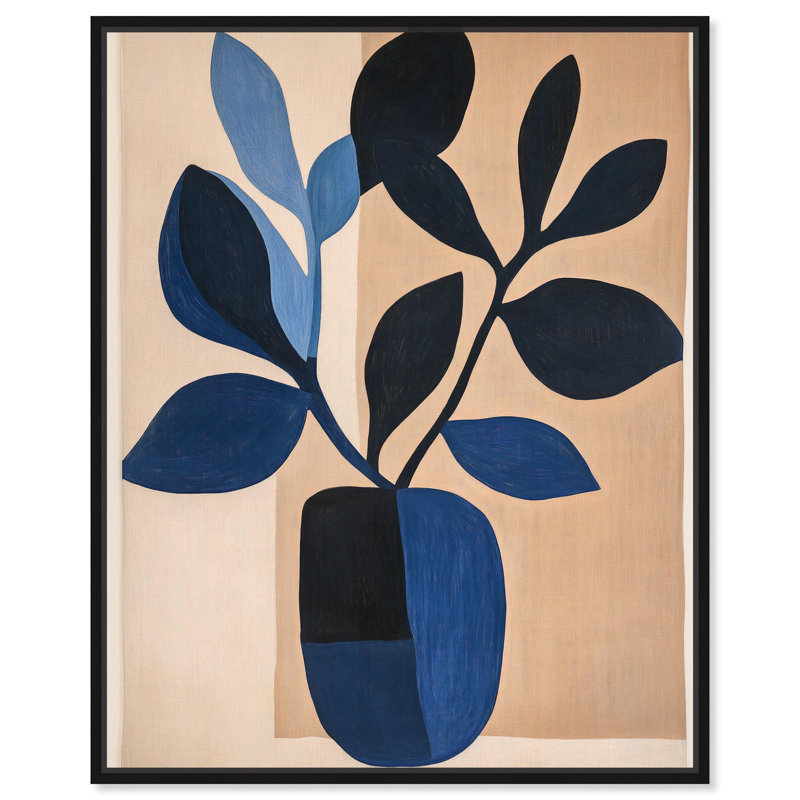 «Blue Matisse Jar II» par Art Remedy, Noir, H 21 po x l 17 po, Cadre flottant