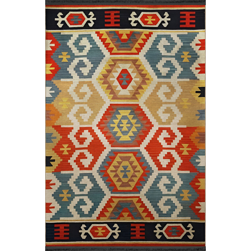 Tapis intérieur / extérieur en polypropylène tissé à la machine Knovah Southwestern, Rectangle 4 pi 7 po x 6 pi 7 po