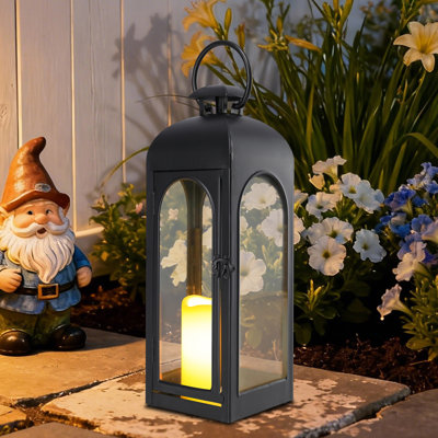 20.86" Large Black Metal Lantern With Remote Controlled Led Candle – Flameless Vintage Decor For Patio, Porch, Garden & Indoor Home