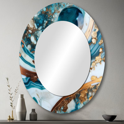 Ocean Marble Hald Circle Abstract I - Abstract Marble Round Mirror Wall Decor_MTMIR59721