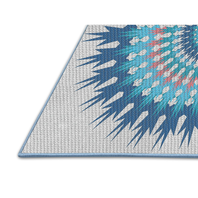 Laine tissée à la main orientale et polyester bleu Aqua/rouge/gris Tapis décoratif, Rectangle 7 pi x 9 pi