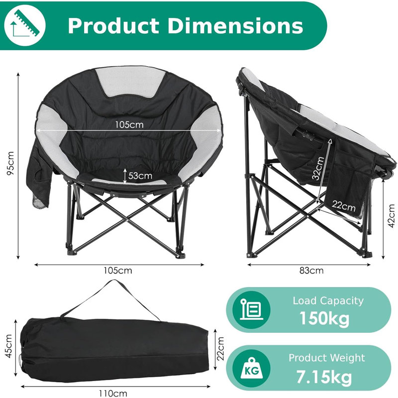 Foldable Moon Camping Chair, Black