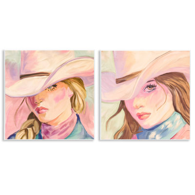 Ensemble de 2 plaques murales Pastel Cowgirls Gazing, design par Kim Allen