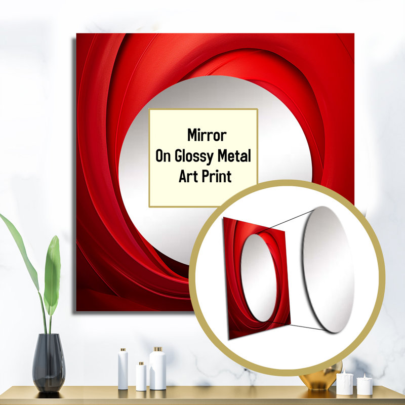 Red Perpetual Pulse Vortex I - Abstract Spirals Large Square Mirror Wall Decor For Bedroom, 23" x 23"