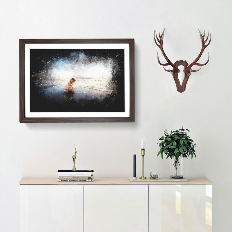 King Charles Spaniel upon the Beach - Picture Frame Graphic Art Print, 45cm H x 63cm W x 2cm D, Walnut Framed