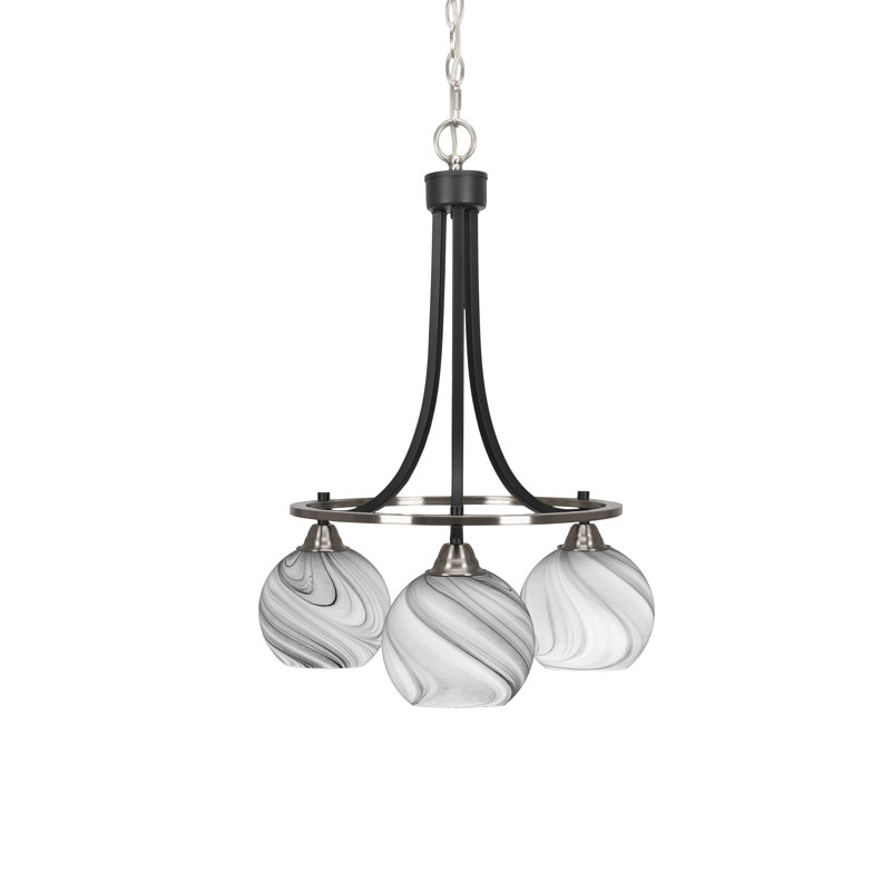 Lustre 3 lumières avec verre 5,75 "Ampere Paramount, Ivoire ivoire, Noir mat/nickel brossé