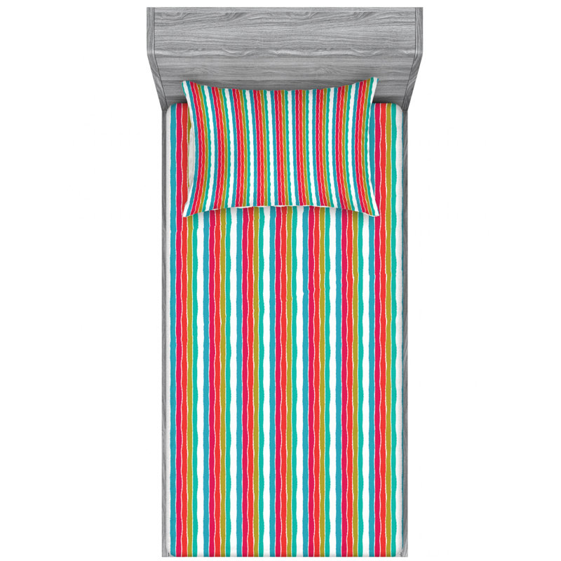 Microfiber Striped Sheet Set, Queen Sheet Set + Fitted Sheet + 2 Pillowcases, Red/Green