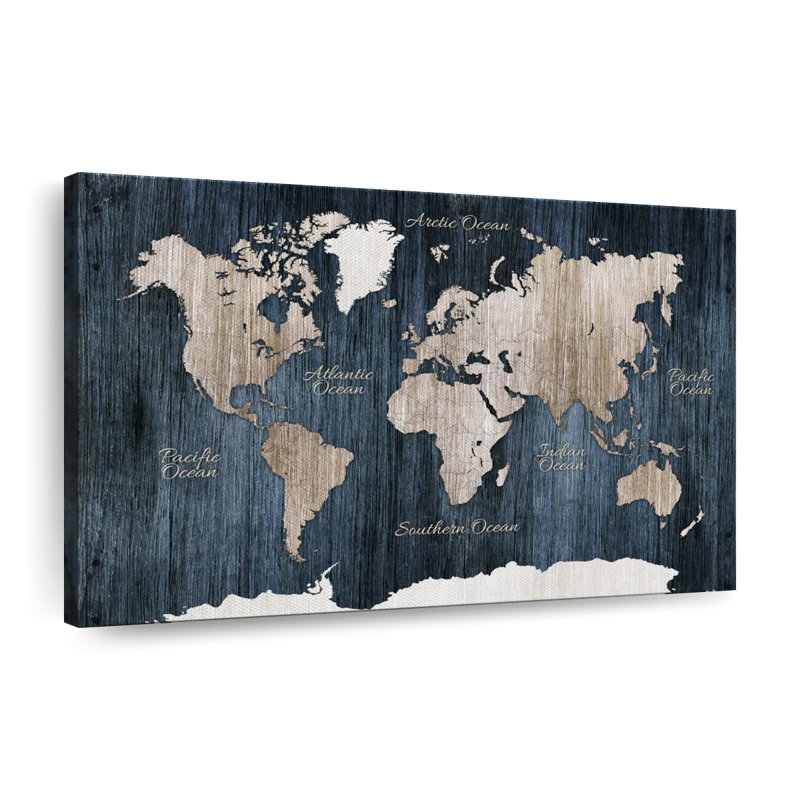 «World Map Aged Wooden World Map», reproduction sur toile, H 8 po x l 12 po x P 1 po