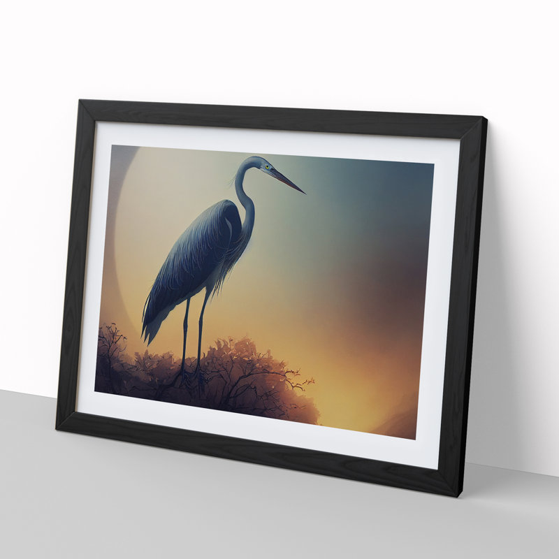 Blooming Heron Bird - Framed Print, 25cm H x 34cm W x 2cm D, Black