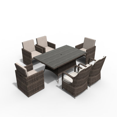 Algird 6 - Person Wicker Patio Dining Set with Rectangular Table , Cushions Included