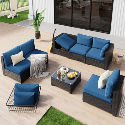 𝗣𝗿𝗲- 𝗮𝘀𝘀𝗲𝗺𝗯𝗹𝗲𝗱 𝗖𝗵𝗮𝗶𝗿𝘀, 6-Person  Rattan Patio Furniture Sets Outdoor Sectional Conversation Sofa With Thick Cushions For Seating