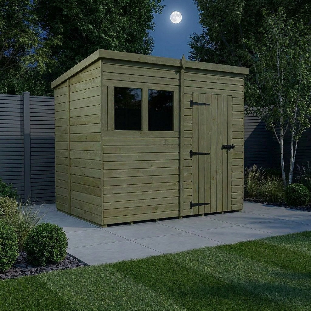 Total Sheds 8ft x 6ft Pent Garden Shed - Single Door - With Windows - Pressure Treated Timber - UK Manufactured