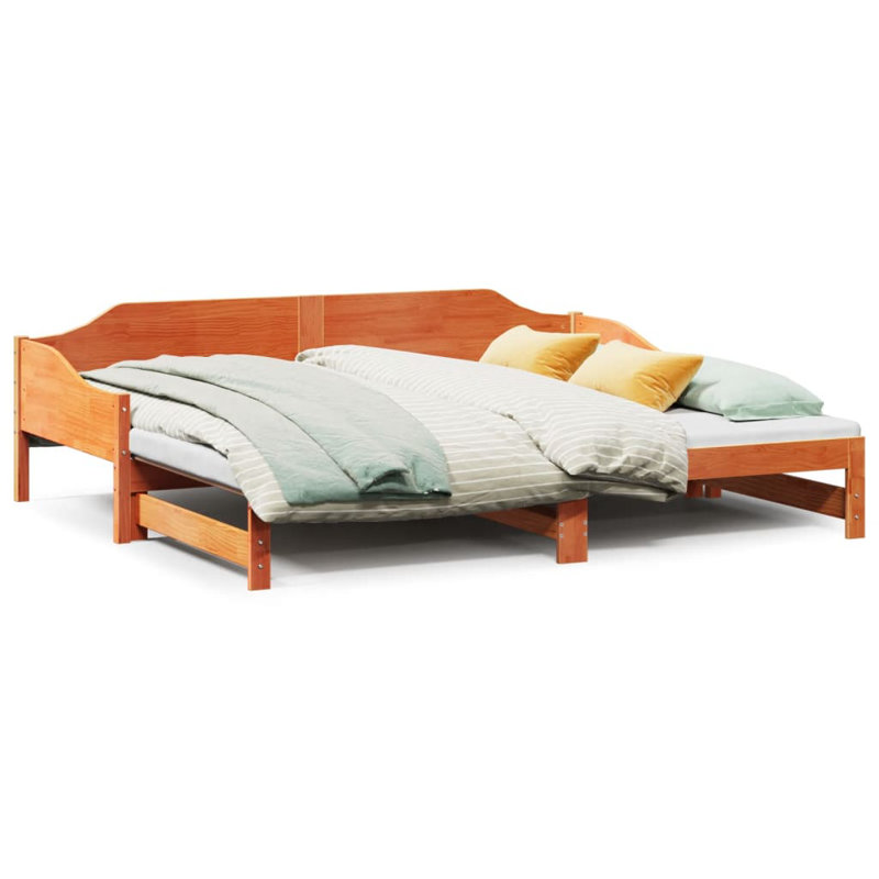 Capirano Solid Wood Daybed with Trundle Bed, Single (3'), Wax Brown