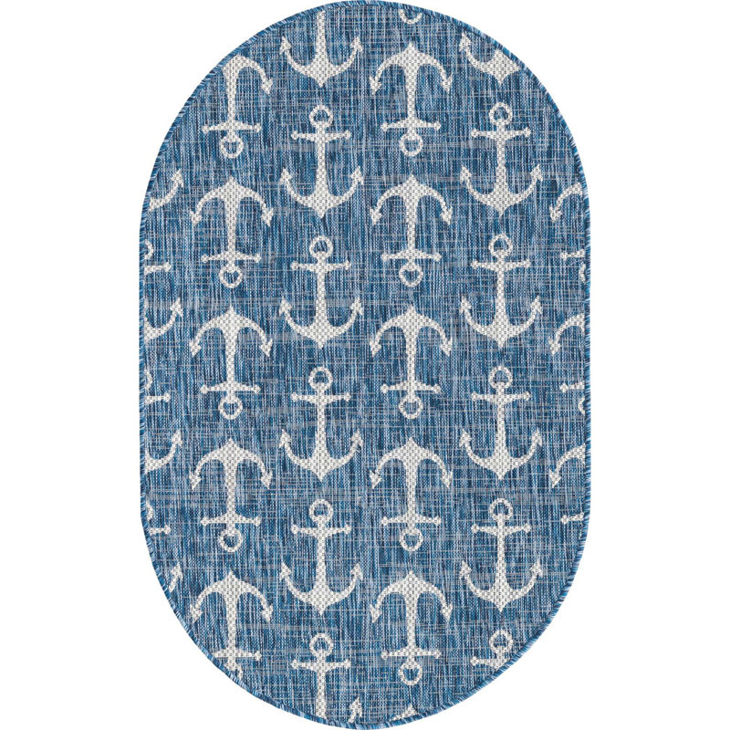 Tapis intérieur / extérieur bleu Glidden, Ovale 3 pi 3 po x 5 pi 3 po