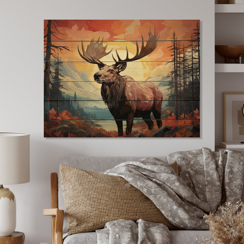 Impression géométrique brune sur bois naturel, H 24 po x l 32 po x P 0,78 po