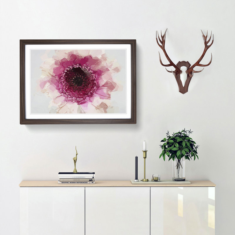 Heart of a Pink Gerbera in Abstract - Picture Frame Graphic Art Print, 62cm H x 87cm W x 2cm D, Walnut Framed