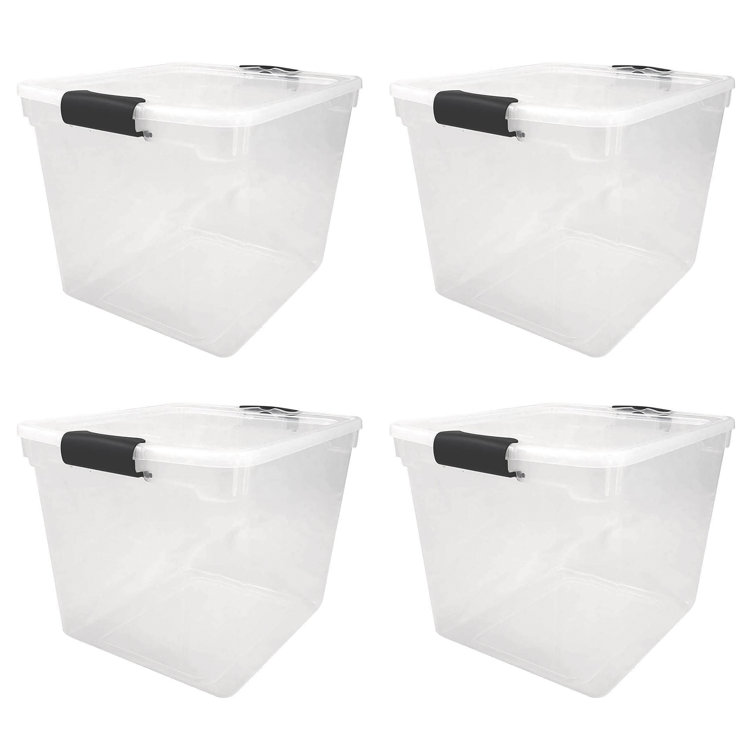 Homz 31 qt Heavy Duty Clear Plastic Latching Stackable Storage Containers, 4 Pk