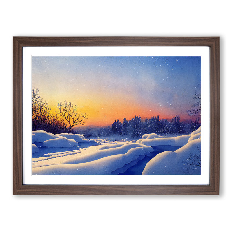 Winter Landscape Sunset Vol.2 - Framed Print, 34cm H x 46cm W x 2cm D, Walnut Framed