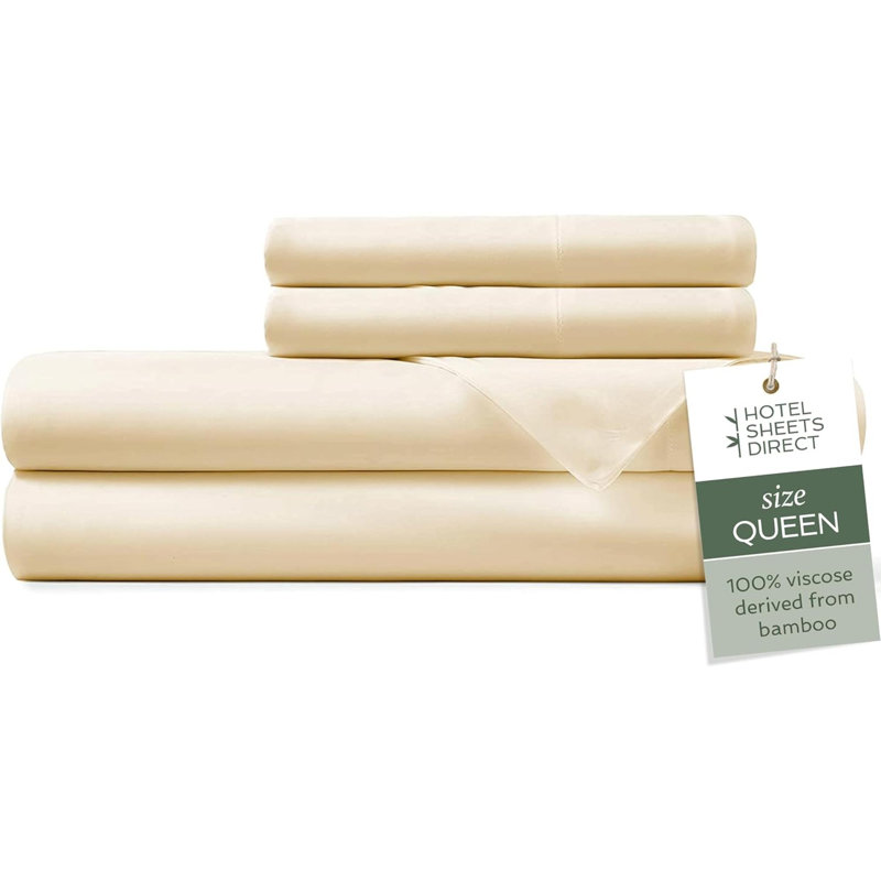 4 Piece Bed Sheet Set Queen Size, 100% Viscose Derived From Bamboo Sheets Set With 2 Pillowcases, Cooling & Breathable Luxury Bedding, Moisture-Wicking & Silky Soft