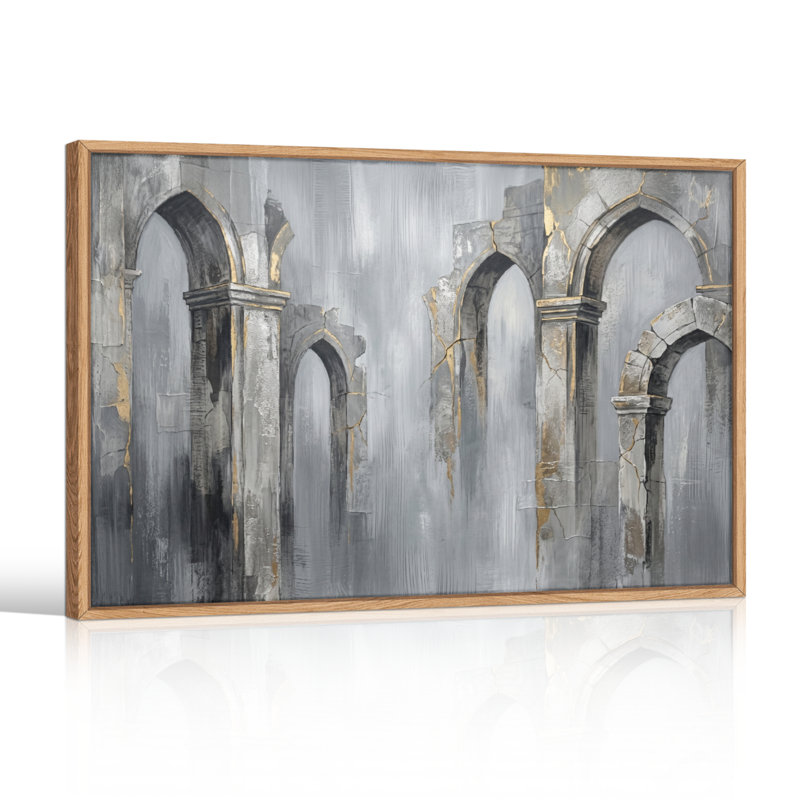 Ensemble de 1 tableau sur toile représentant des ruines architecturales, H 24 po x l 36 po, Naturel
