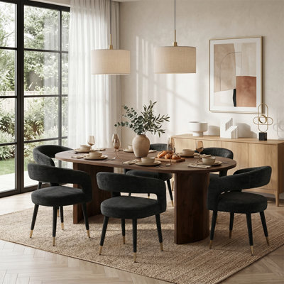 Ensemble de table de salle à manger à piédestal moderne 7 pièces avec 6 fauteuils rembourrés
