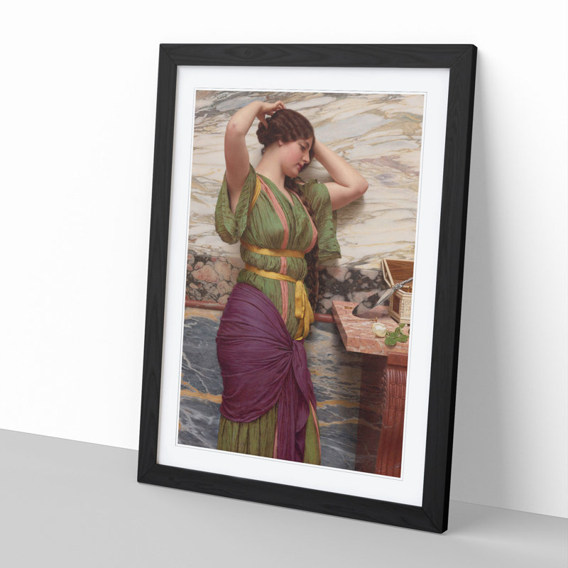 A Fair Reflection by John William Godward - Picture Frame Painting, Black Framed, 36cm H x 27cm W x 2cm D