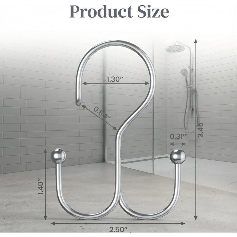 Jamarl Steel Rust Resistant Shower Curtain Hook, Chrome