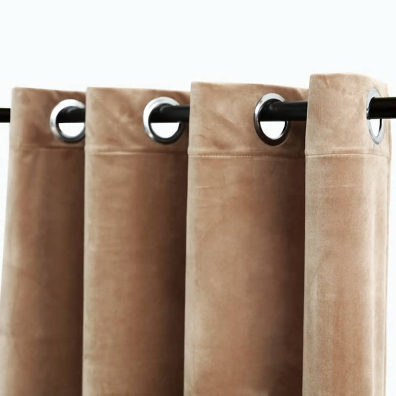Bertello Velvet Blackout Curtains with Rings, Beige, 54" W x 63" L