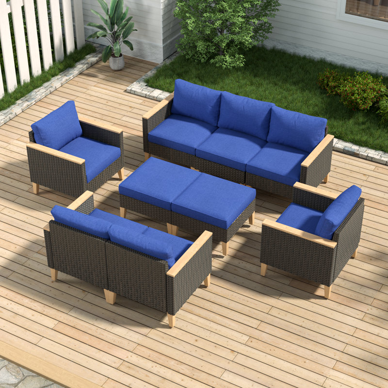 Tuule 9 Piece Sofa Seating Group with Cushions, Blue