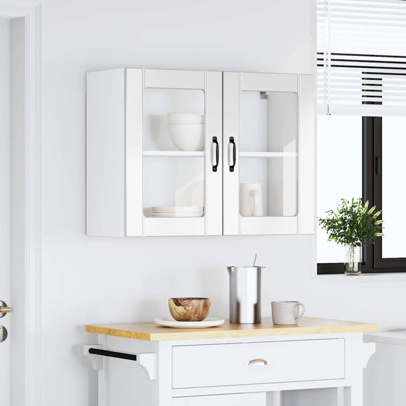 Kitchen Wall Cabinet With Glass Door Lucca Engineered Wood, High Gloss White, 60cm H x 80cm W x 31cm D