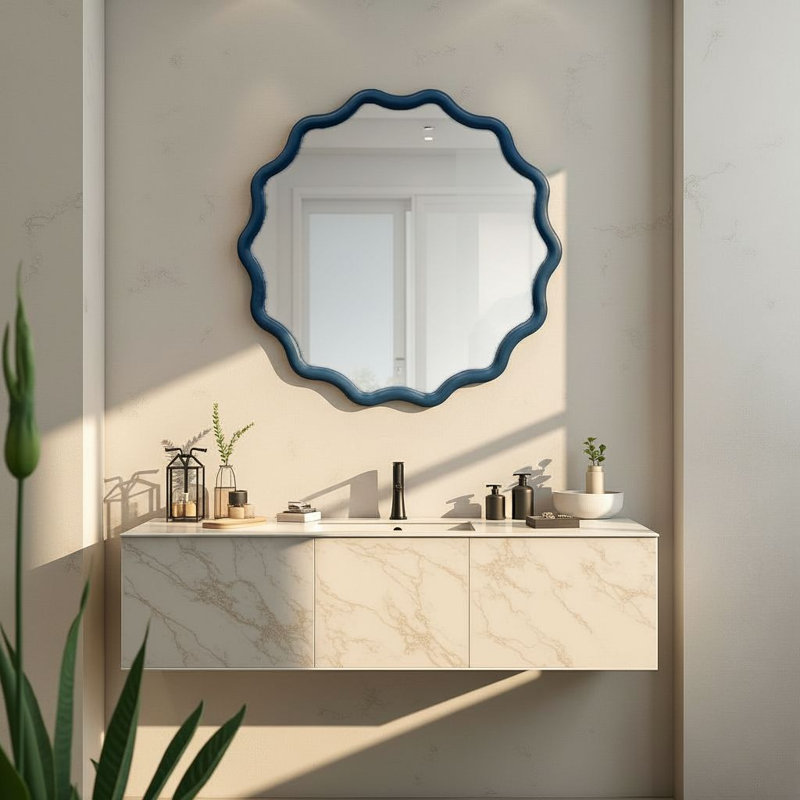 Miroir rond Pine Ripples, Bleu