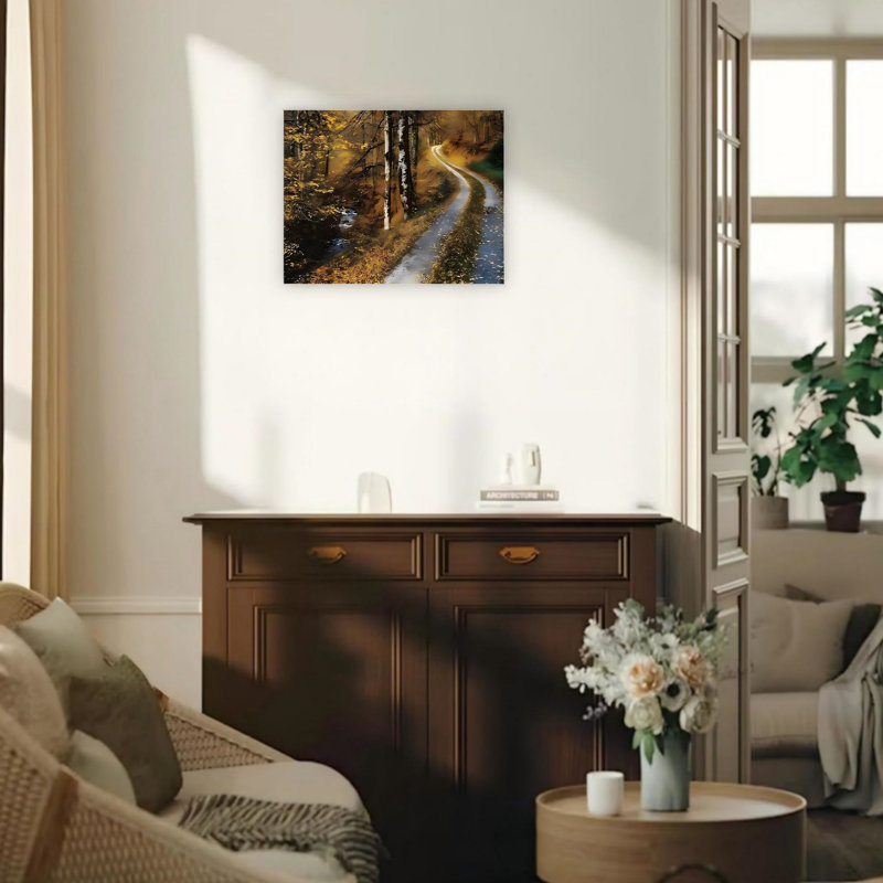 «Winding Road At Autumn», art mural sur toile sans cadre 24 po x 18 po